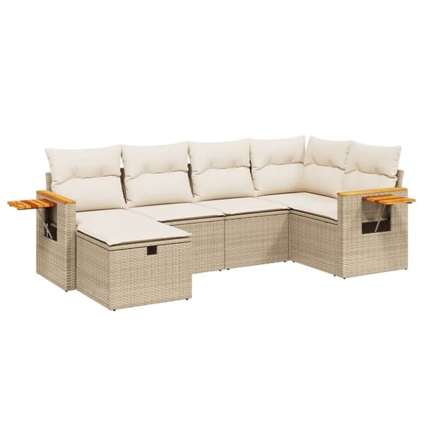 vidaXL Soffgrupp för trädgården med dynor 6 delar beige konstrotting