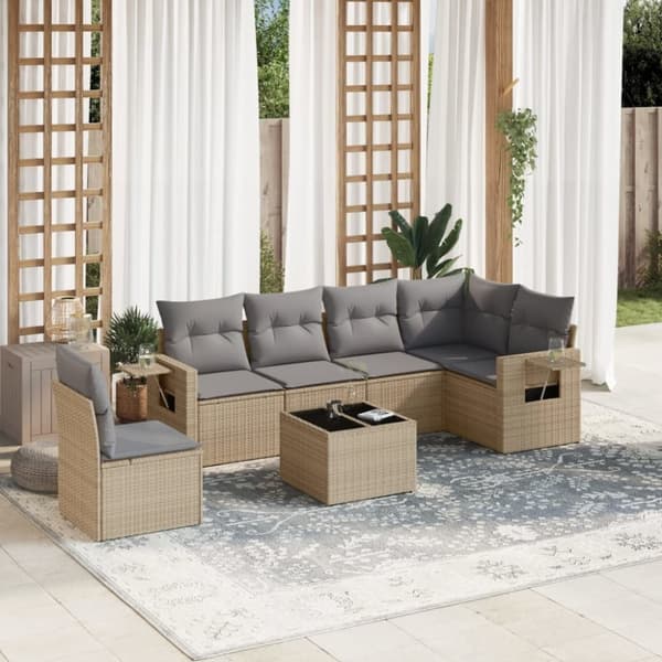 vidaXL sofasæt til haven 7 dele med hynder polyrattan beige