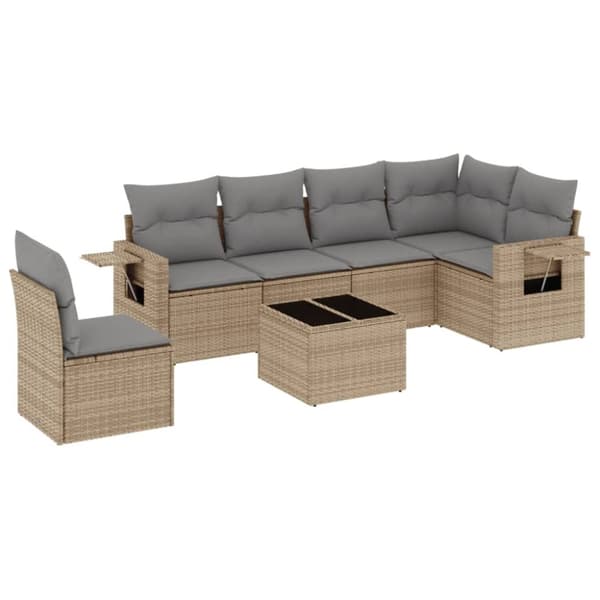vidaXL sofasæt til haven 7 dele med hynder polyrattan beige