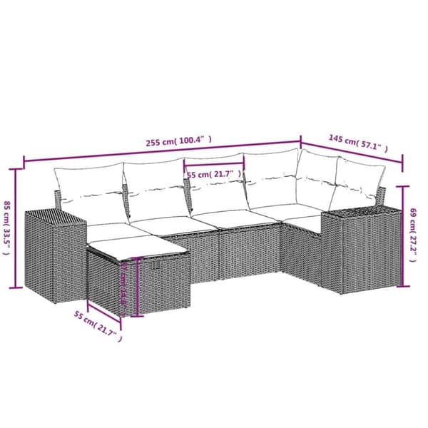 vidaXL sofasæt til haven 6 dele med hynder polyrattan grå