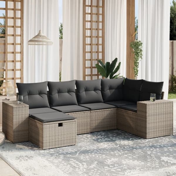 vidaXL sofasæt til haven 6 dele med hynder polyrattan grå