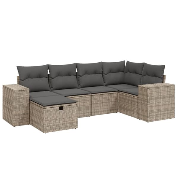 vidaXL sofasæt til haven 6 dele med hynder polyrattan grå