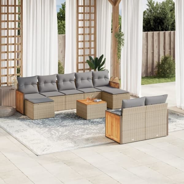 vidaXL sofasæt til haven 10 dele med hynder polyrattan beige