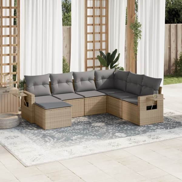 vidaXL sofasæt til haven 7 dele med hynder polyrattan beige