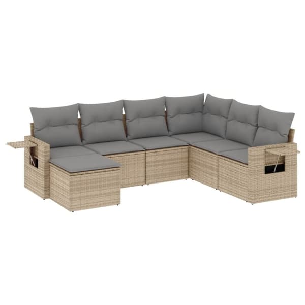 vidaXL sofasæt til haven 7 dele med hynder polyrattan beige