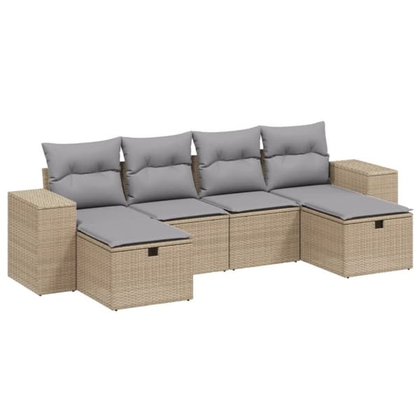 vidaXL havesofasæt 6 dele med hynder polyrattan beige