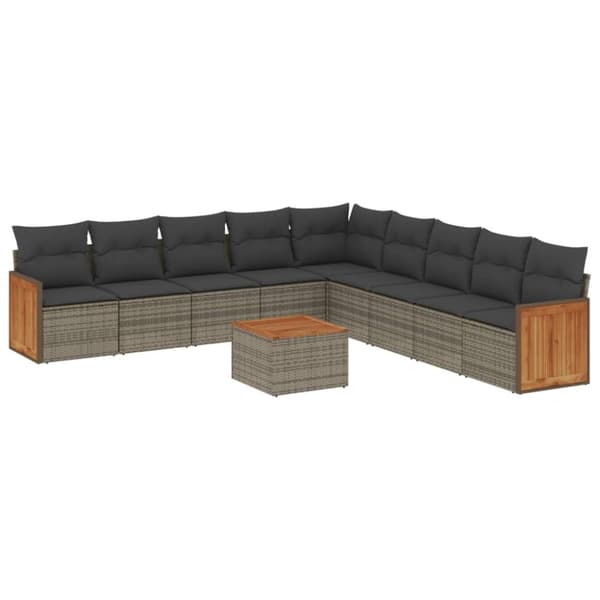 vidaXL sofasæt til haven 10 dele med hynder polyrattan grå