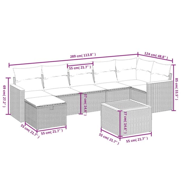 vidaXL sofasæt til haven 8 dele med hynder polyrattan grå