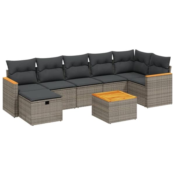 vidaXL sofasæt til haven 8 dele med hynder polyrattan grå