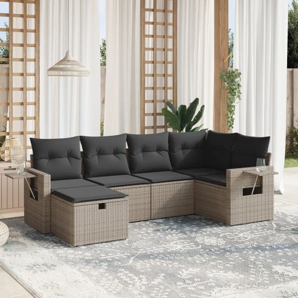 vidaXL sofasæt til haven 6 dele med hynder polyrattan grå