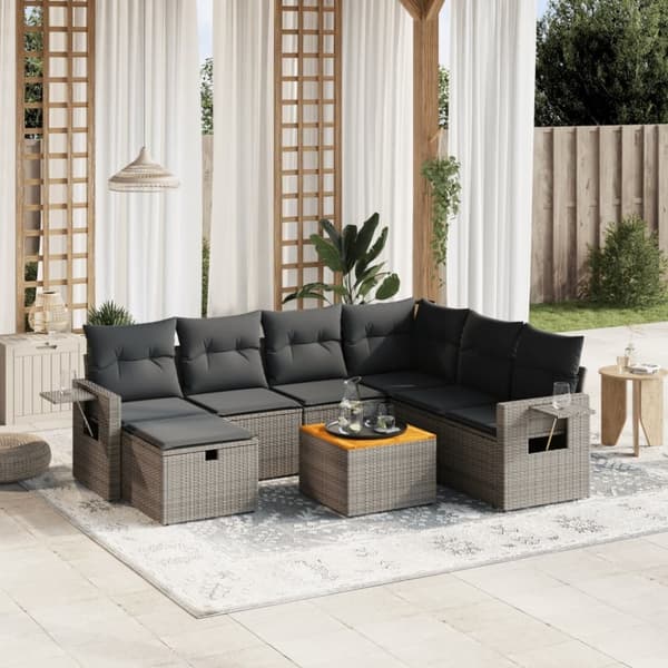 vidaXL sofasæt til haven 8 dele med hynder polyrattan grå