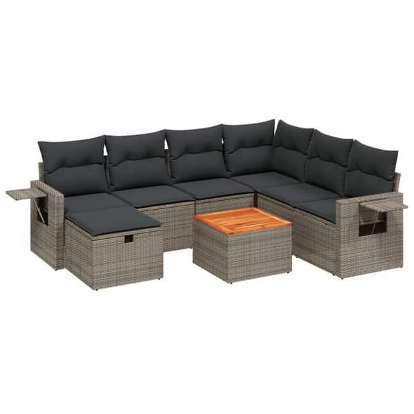 vidaXL sofasæt til haven 8 dele med hynder polyrattan grå