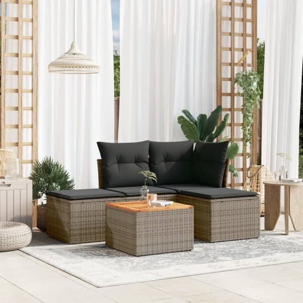 vidaXL sofasæt 5 dele med hynder polyrattan grå