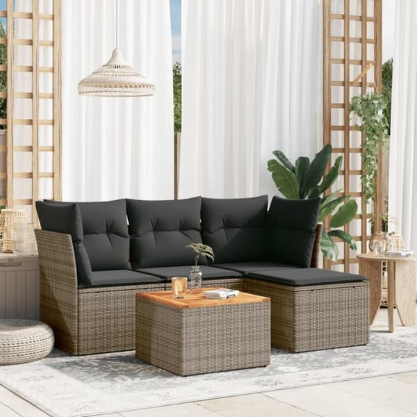 vidaXL sofasæt 5 dele med hynder polyrattan grå