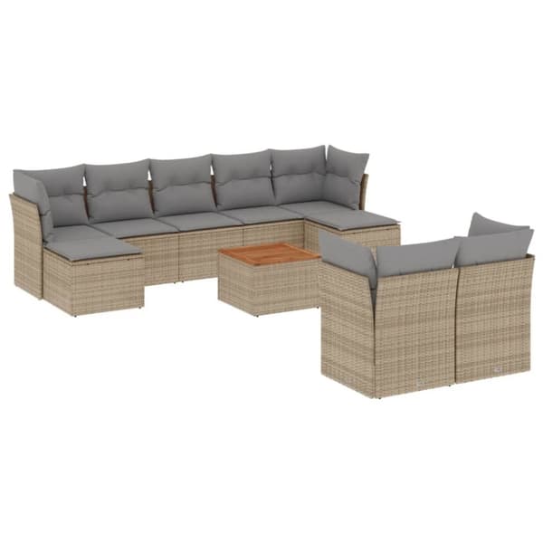 vidaXL havesofasæt 10 dele med hynder polyrattan beige