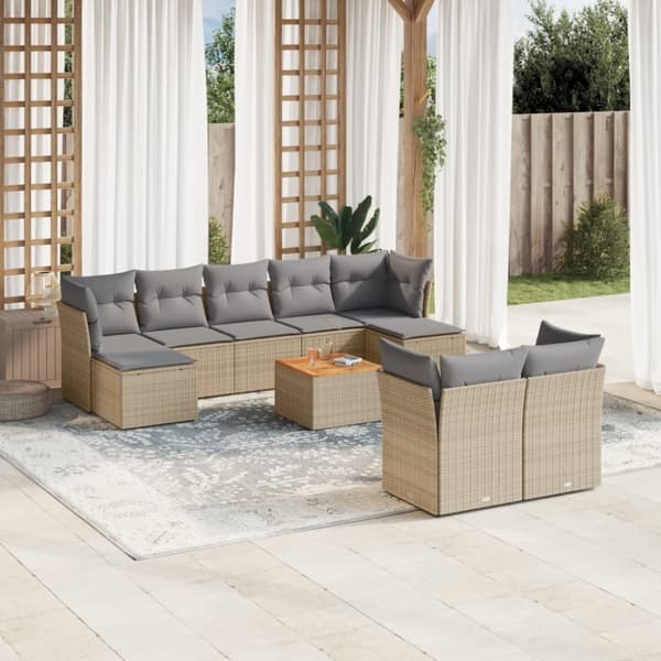 vidaXL havesofasæt 10 dele med hynder polyrattan beige