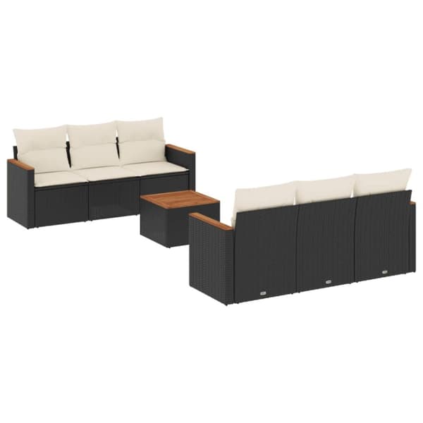 vidaXL sofasæt til haven 7 dele med hynder polyrattan sort