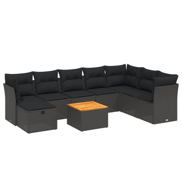 vidaXL sofasæt til haven 9 dele med hynder polyrattan sort