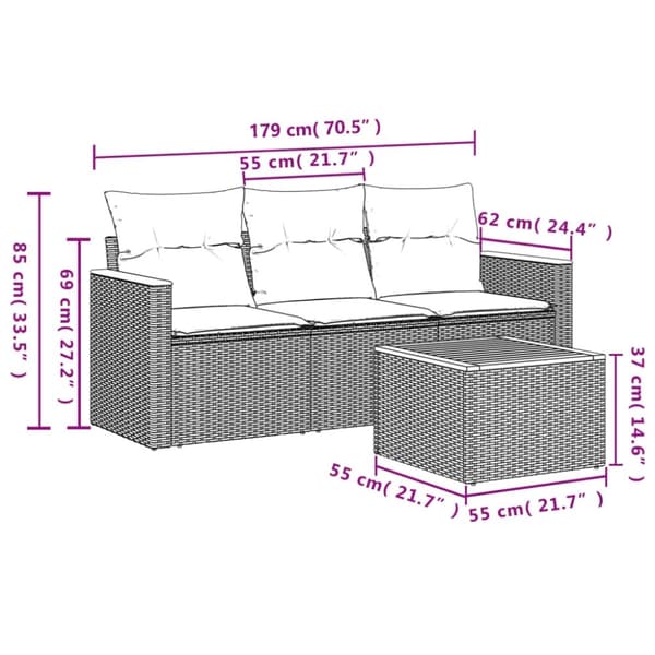 vidaXL sofasæt til haven 4 dele med hynder polyrattan sort