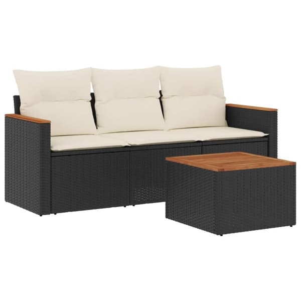 vidaXL sofasæt til haven 4 dele med hynder polyrattan sort