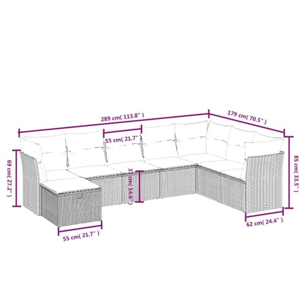 vidaXL sofasæt til haven 8 dele med hynder polyrattan sort