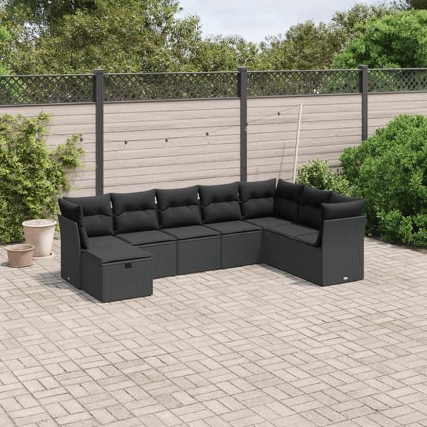 vidaXL sofasæt til haven 8 dele med hynder polyrattan sort