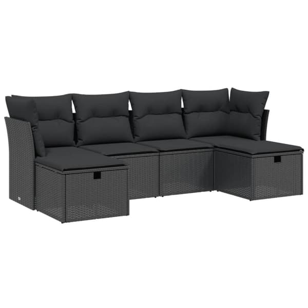 vidaXL sofasæt til haven 6 dele med hynder polyrattan sort