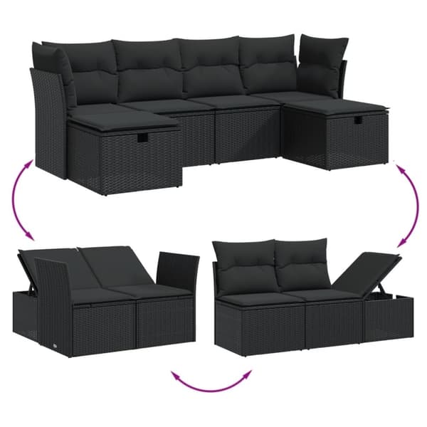 vidaXL sofasæt til haven 6 dele med hynder polyrattan sort