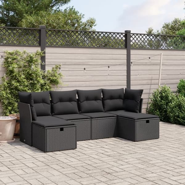 vidaXL sofasæt til haven 6 dele med hynder polyrattan sort