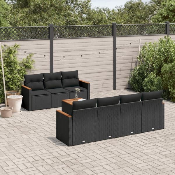 vidaXL sofasæt til haven 8 dele med hynder polyrattan sort