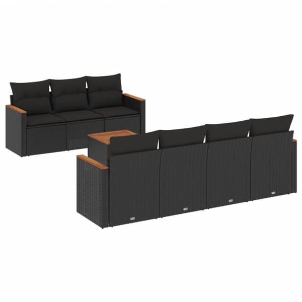 vidaXL sofasæt til haven 8 dele med hynder polyrattan sort