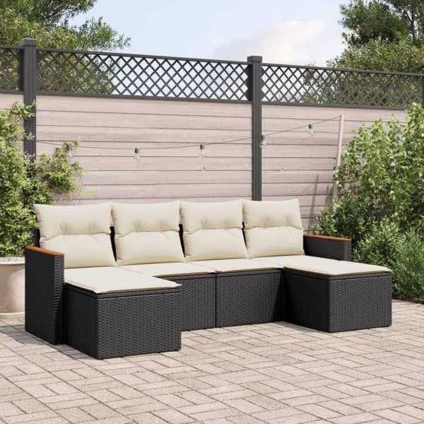 vidaXL sofasæt til haven 6 dele med hynder polyrattan sort