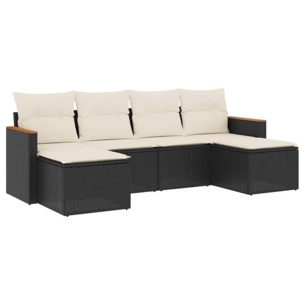 vidaXL sofasæt til haven 6 dele med hynder polyrattan sort