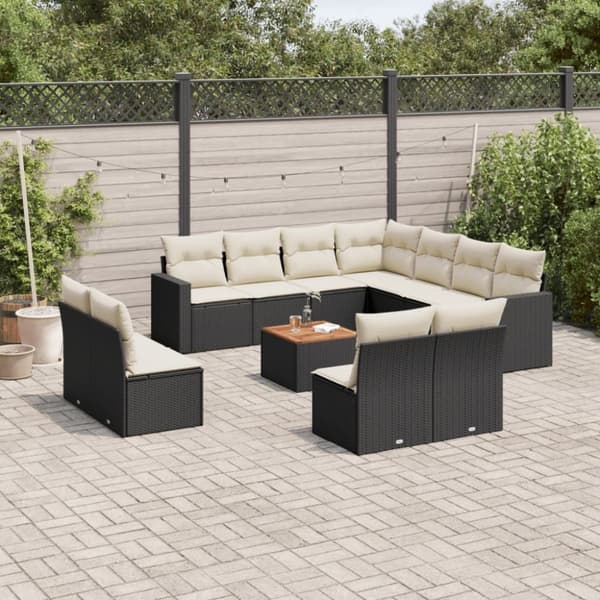 vidaXL sofasæt til haven 12 dele med hynder polyrattan sort