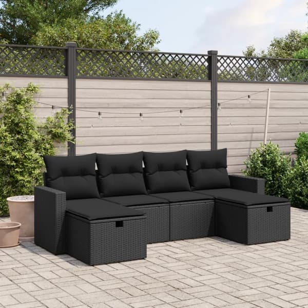 vidaXL sofasæt til haven 6 dele med hynder polyrattan sort