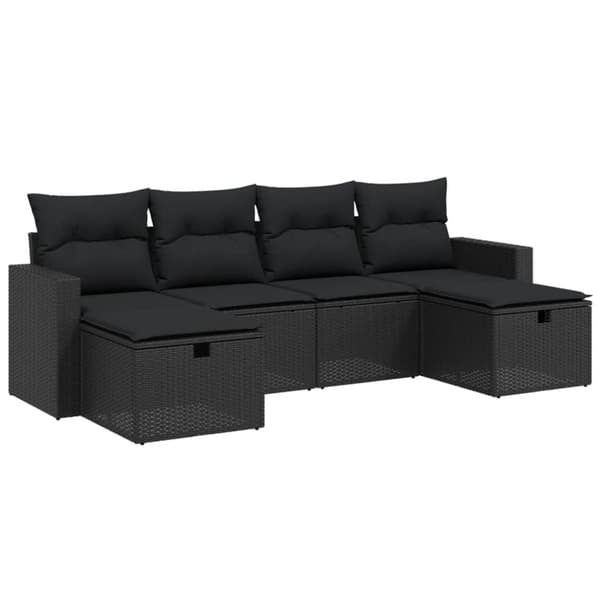 vidaXL sofasæt til haven 6 dele med hynder polyrattan sort