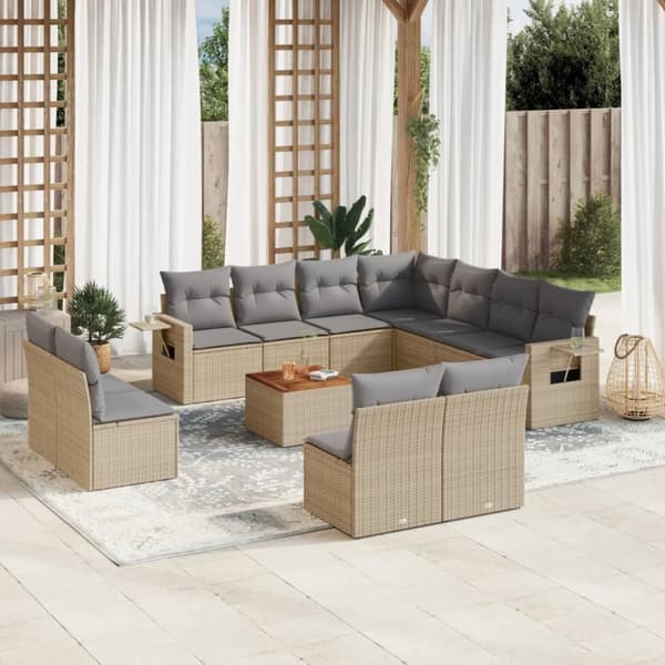 vidaXL havesofasæt 12 dele med hynder polyrattan beige