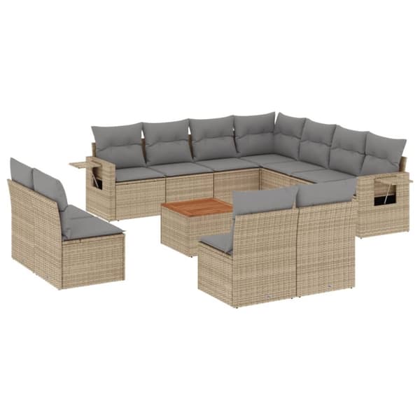 vidaXL havesofasæt 12 dele med hynder polyrattan beige