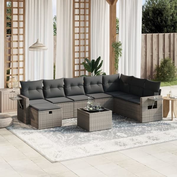 vidaXL sofasæt til haven 9 dele med hynder polyrattan grå