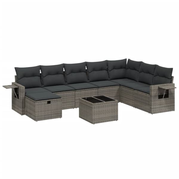 vidaXL sofasæt til haven 9 dele med hynder polyrattan grå