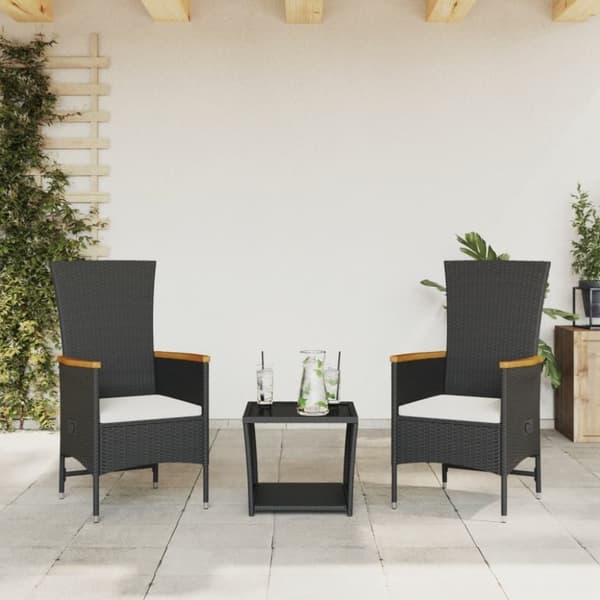 vidaXL Matgrupp för trädgården med dynor 3 delar svart konstrotting