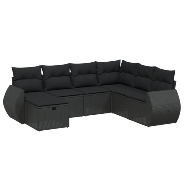 vidaXL sofasæt til haven 7 dele med hynder polyrattan sort