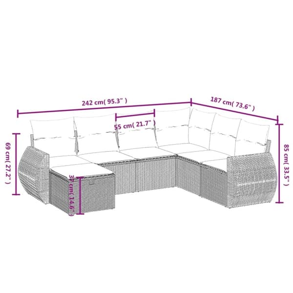 vidaXL sofasæt til haven 7 dele med hynder polyrattan sort