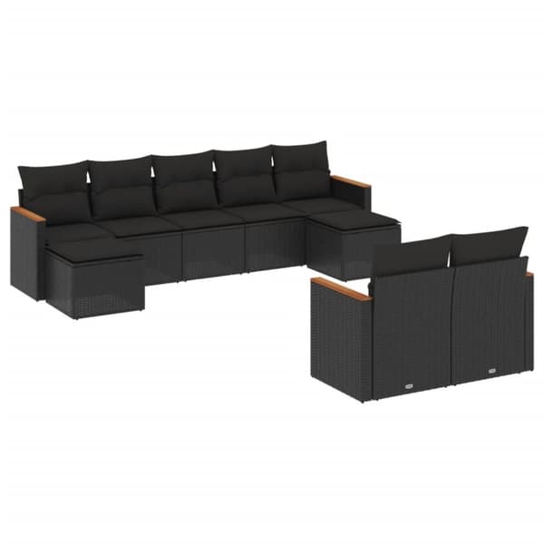 vidaXL sofasæt til haven 9 dele med hynder polyrattan sort