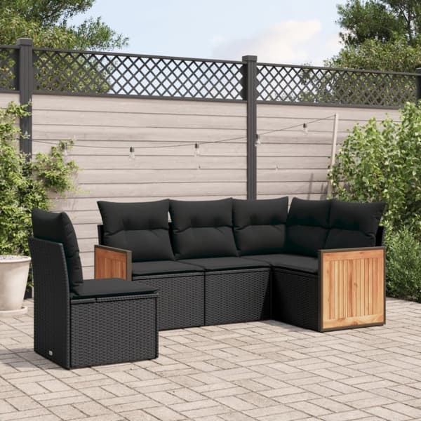 vidaXL sofasæt til haven 5 dele med hynder polyrattan sort