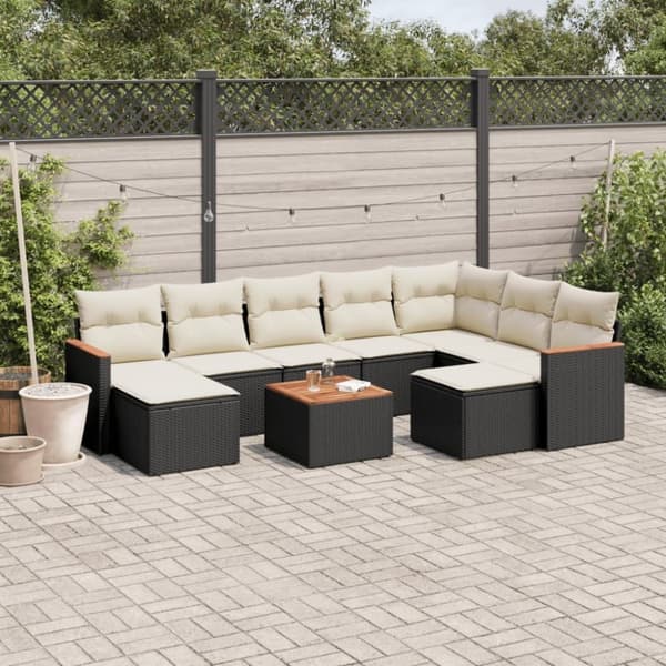 vidaXL sofasæt til haven 10 dele med hynder polyrattan sort