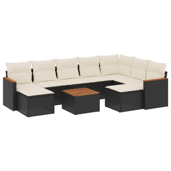 vidaXL sofasæt til haven 10 dele med hynder polyrattan sort