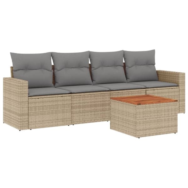 vidaXL havesofasæt 5 dele med hynder polyrattan beige