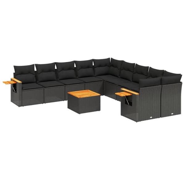 vidaXL sofasæt til haven 11 dele med hynder polyrattan sort