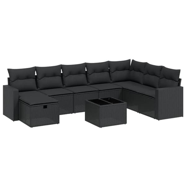 vidaXL sofasæt til haven 9 dele med hynder polyrattan sort